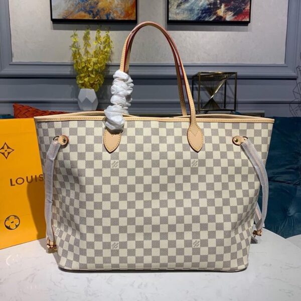 Louis Vuitton Neverfull GM Tote Bag Damier Azur Canvas Beige For Women, Women’s Handbags, Shoulder Bags 15.4in/39cm LV N41360 - Image 2