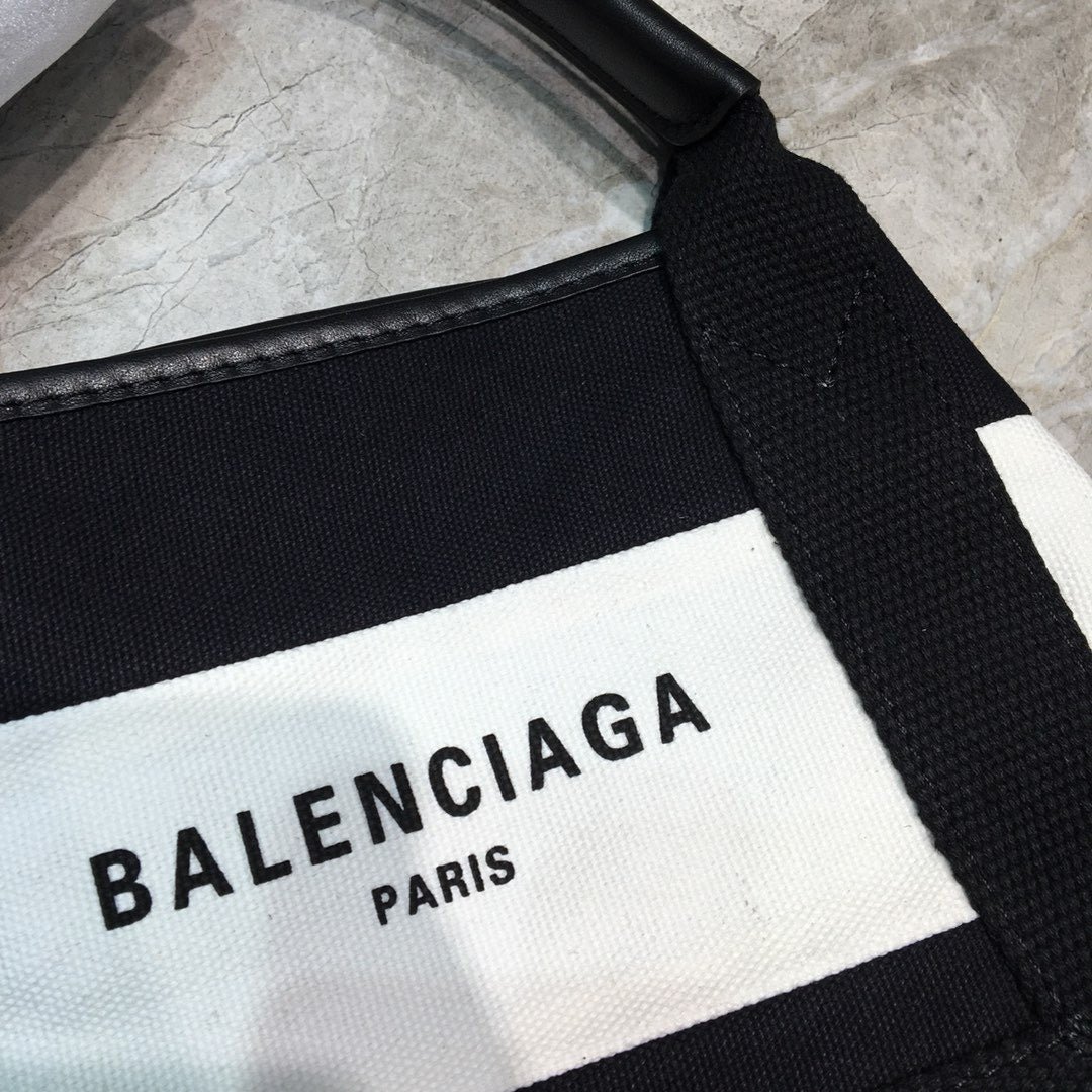 Balen Navy Small Cabas Tote Bag In Black And White, For Women, Bags 18.5in/47cm - Image 8