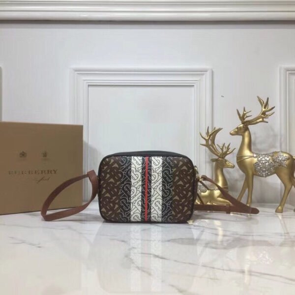 BB Monogram Stripe E-Canvas Camera Bag Bridle Brown For Women, Bags 19.5cm/7.7cm - Image 8