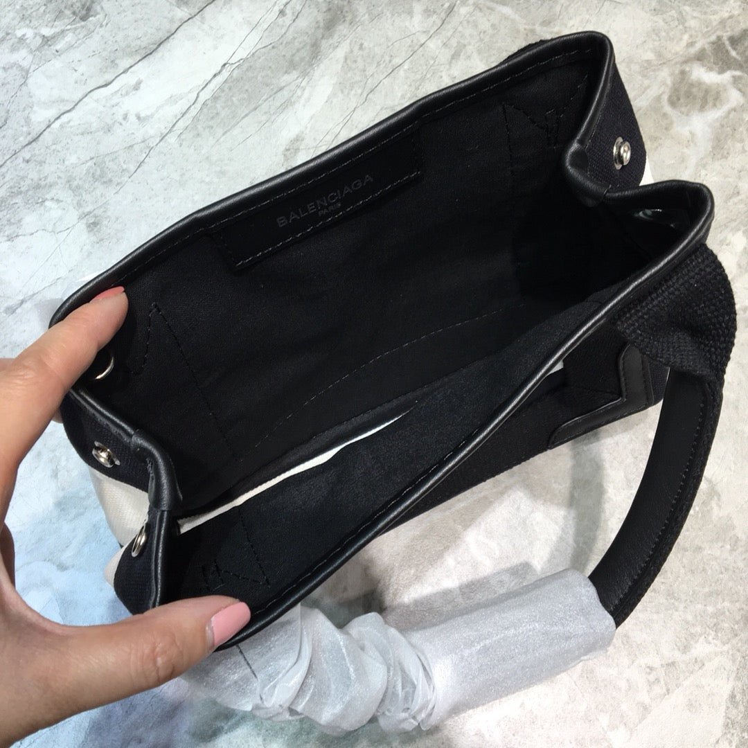 Balen Navy Small Cabas Tote Bag In Black And White, For Women, Bags 18.5in/47cm - Image 5