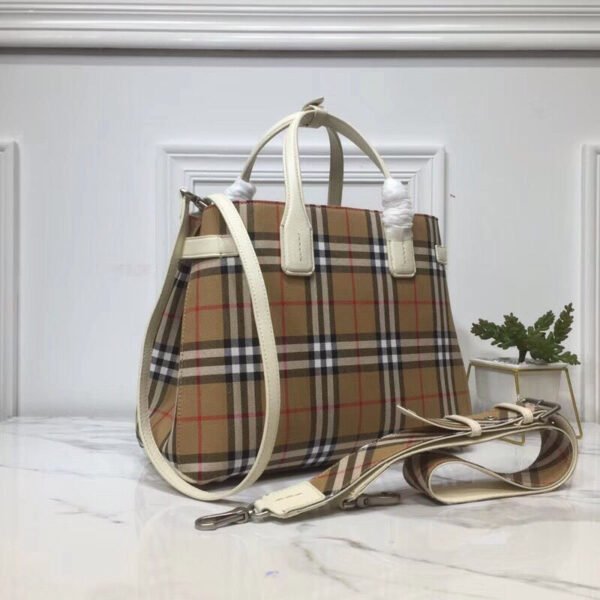 BB House Check Derby Medium Banner Purse Tote White For Women, Women’s Bags 14in/35cm - Image 9