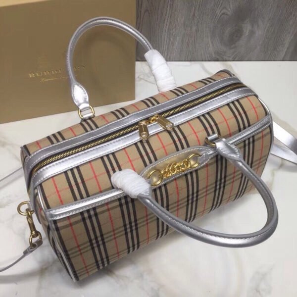 BB Small 1983 Check LiNike Bowling Bag White/Brown For Women, Women’s Bags 9.1in/23cm - Image 8