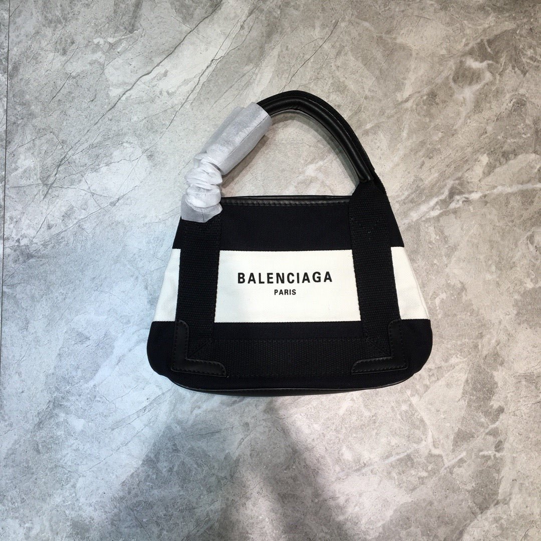 Balen Navy Small Cabas Tote Bag In Black And White, For Women, Bags 18.5in/47cm - Image 4