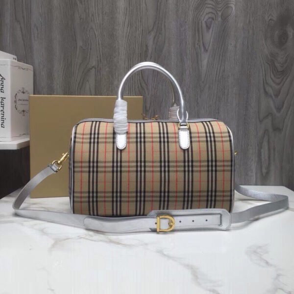 BB Small 1983 Check LiNike Bowling Bag White/Brown For Women, Women’s Bags 9.1in/23cm - Image 4