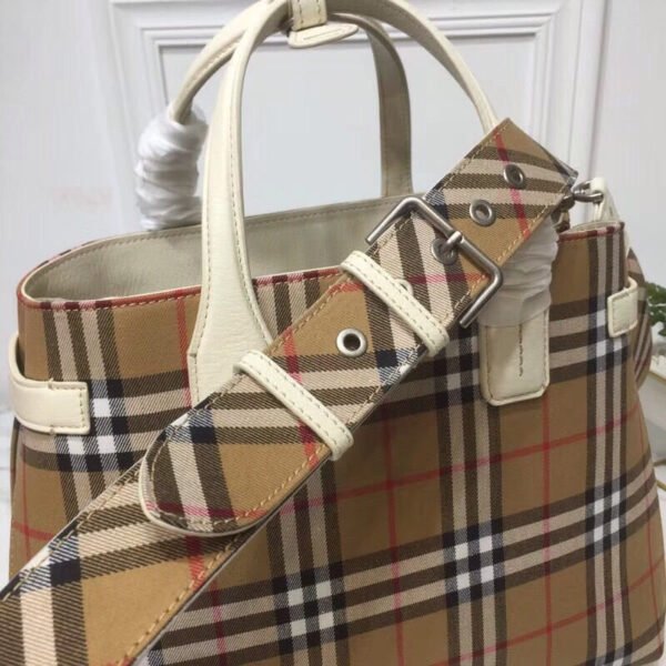 BB House Check Derby Medium Banner Purse Tote White For Women, Women’s Bags 14in/35cm - Image 3