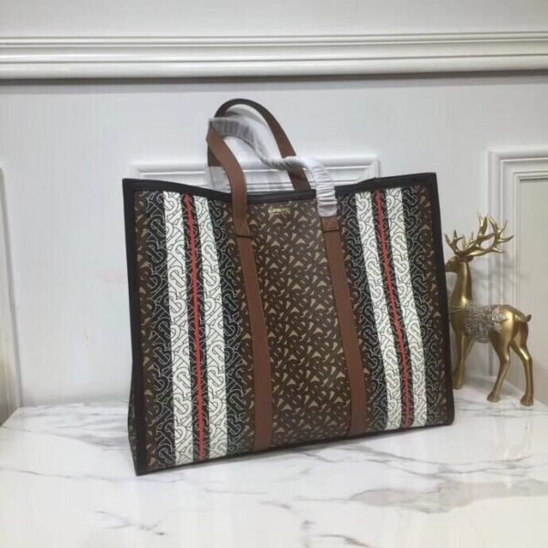 BB Monogram Stripe E-Canvas Portrait Tote Bag Bridle Brown For Women, Bags 15.7in/34cm - Image 2