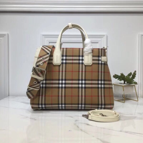 BB House Check Derby Medium Banner Purse Tote White For Women, Women’s Bags 14in/35cm - Image 2