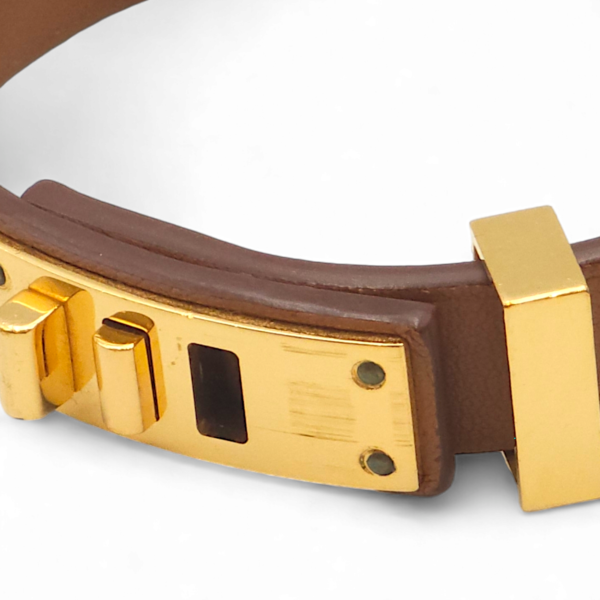 Mini Dog T3 Brown Bracelet in Swift, Gold hardware - Image 3