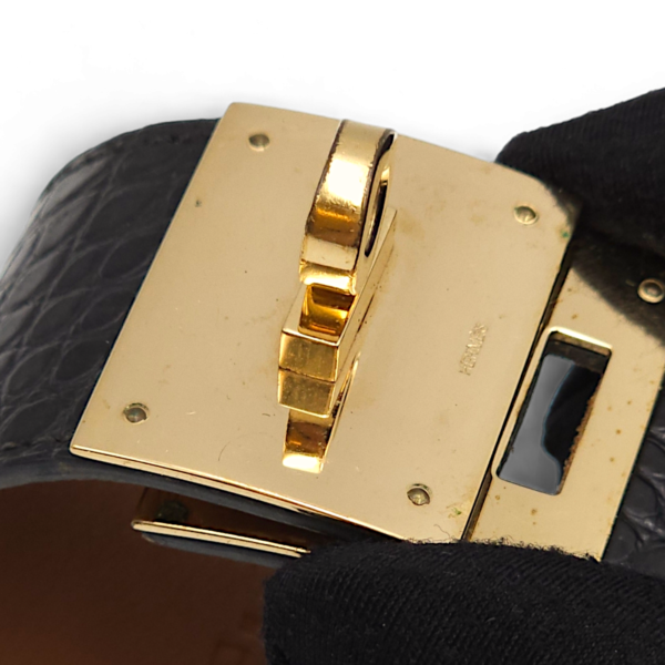 Kelly Dog Small Black Bracelet in Matte Alligator, Permabrass hardware - Image 6