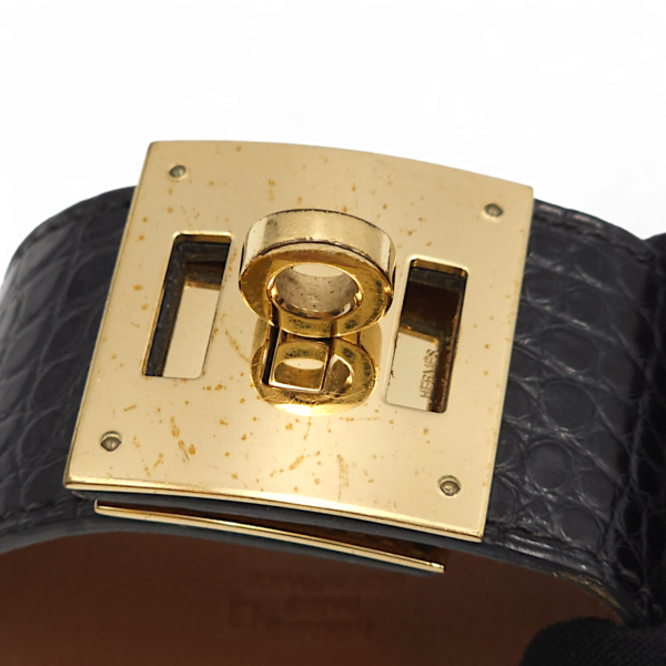 Kelly Dog Small Black Bracelet in Matte Alligator, Permabrass hardware - Image 3
