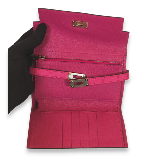 Kelly Depliant Rose Pourpre Wallet in Ostrich, Palladium hardware - Image 3