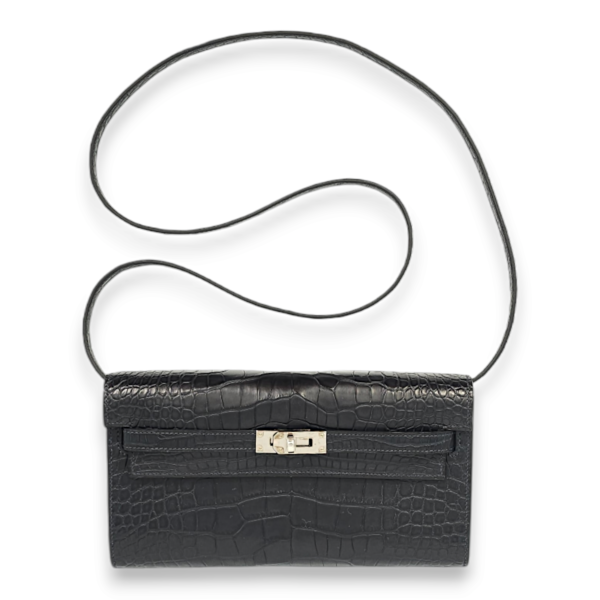 Kelly To Go Blue Marine Crossbody Bag in Matte Alligator, Palladium hardware - Image 2