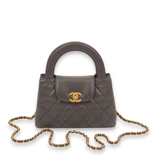 Kelly Mini Grey Crossbody Bag in Lambskin, Gold hardware - Image 3