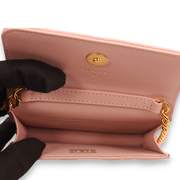 Mini Chain Pink /Pink/Grey Clutch in Lambskin, Gold hardware - Image 9