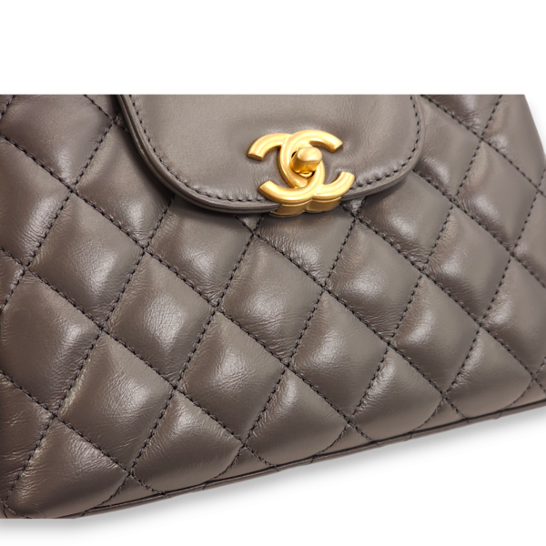 Kelly Mini Grey Crossbody Bag in Lambskin, Gold hardware - Image 7
