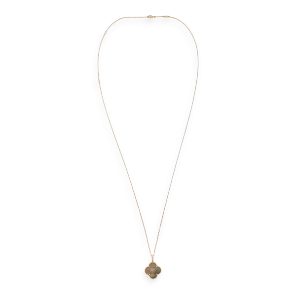 Magic Alhambra 1 Motif Long Grey Mother of Pearl Necklace in Rose Gold