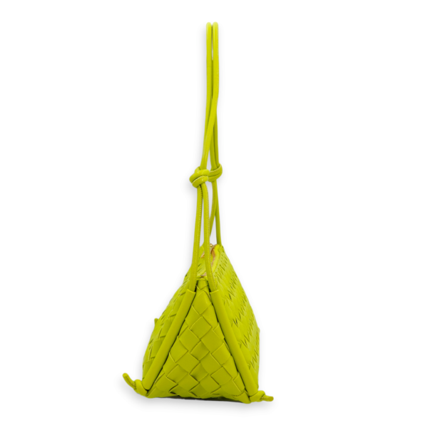 Intrecciato Zipped Lime Green Shoulder Bag in Nappa Leather, Gold hardware - Image 4