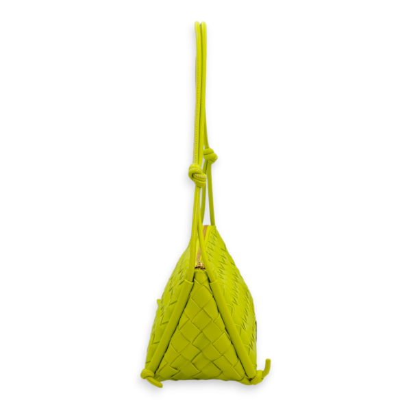 Intrecciato Zipped Lime Green Shoulder Bag in Nappa Leather, Gold hardware - Image 3