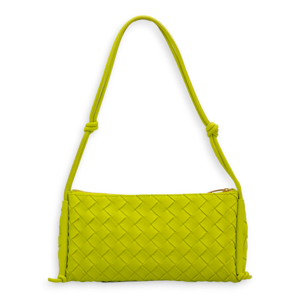 Intrecciato Zipped Lime Green Shoulder Bag in Nappa Leather, Gold hardware - Image 2