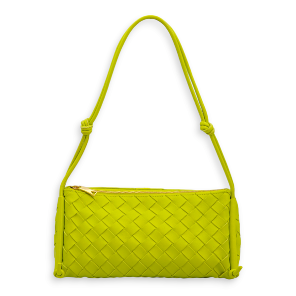 Intrecciato Zipped Lime Green Shoulder Bag in Nappa Leather, Gold hardware