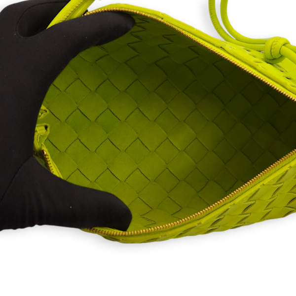 Intrecciato Zipped Lime Green Shoulder Bag in Nappa Leather, Gold hardware - Image 6