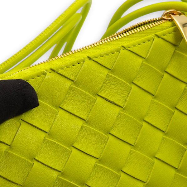 Intrecciato Zipped Lime Green Shoulder Bag in Nappa Leather, Gold hardware - Image 10