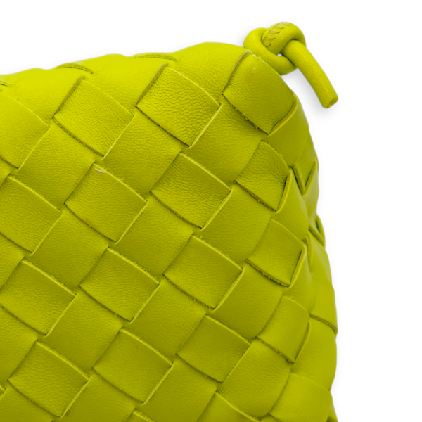 Intrecciato Zipped Lime Green Shoulder Bag in Nappa Leather, Gold hardware - Image 9