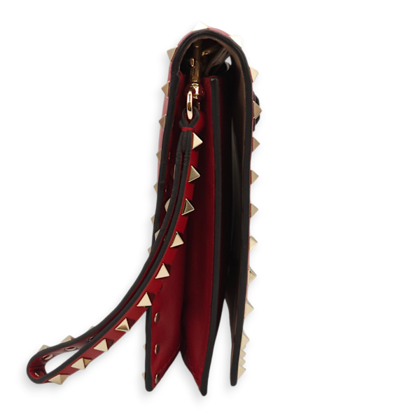 Studded Wristlet Red Clutch in Lambskin, Gold hardware - Image 9