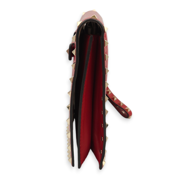 Studded Wristlet Red Clutch in Lambskin, Gold hardware - Image 8