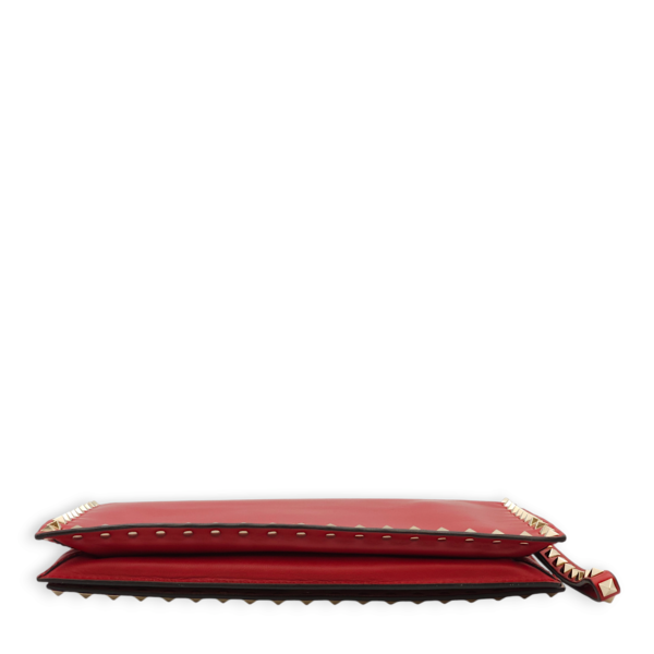 Studded Wristlet Red Clutch in Lambskin, Gold hardware - Image 10