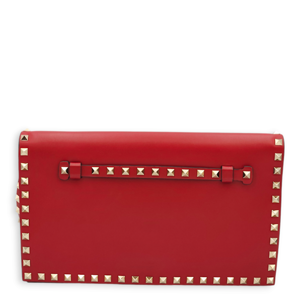 Studded Wristlet Red Clutch in Lambskin, Gold hardware - Image 7