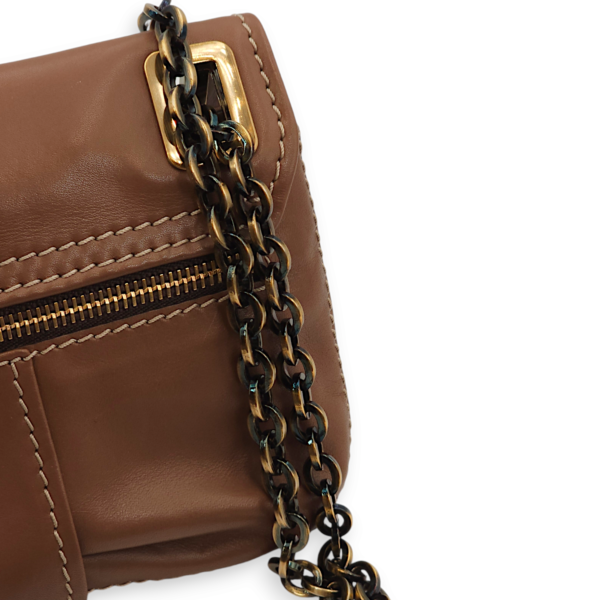 Metro Micro Brown Crossbody Bag in Calfskin, Gold hardware - Image 13