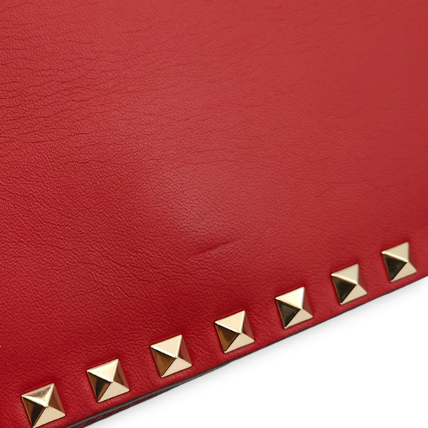 Studded Wristlet Red Clutch in Lambskin, Gold hardware - Image 3