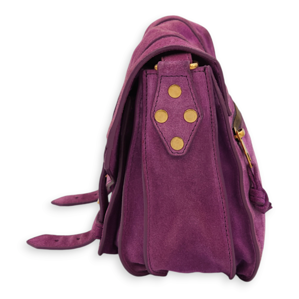 Messenger Purple Crossbody Bag in Suede Leather, Gold hardware - Image 4