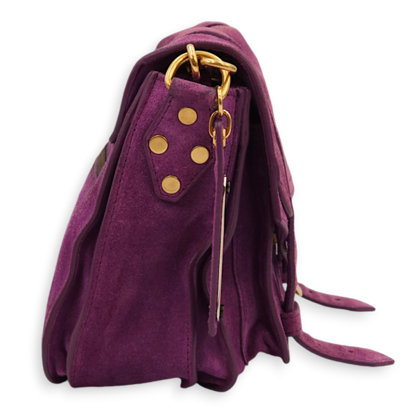 Messenger Purple Crossbody Bag in Suede Leather, Gold hardware - Image 3