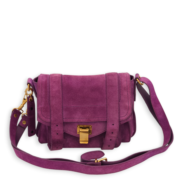 Messenger Purple Crossbody Bag in Suede Leather, Gold hardware - Image 7