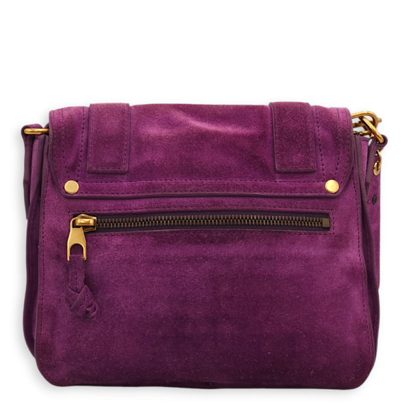 Messenger Purple Crossbody Bag in Suede Leather, Gold hardware - Image 2