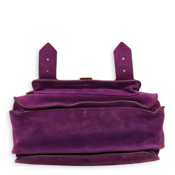 Messenger Purple Crossbody Bag in Suede Leather, Gold hardware - Image 5