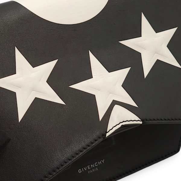 Stars Wings Print Bow Cut Black/White Crossbody Bag in Calfskin, Palladium hardware - Image 7