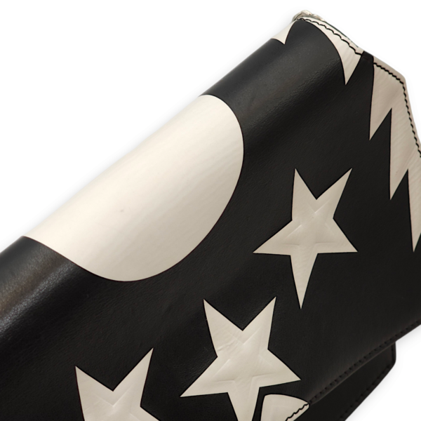 Stars Wings Print Bow Cut Black/White Crossbody Bag in Calfskin, Palladium hardware - Image 12