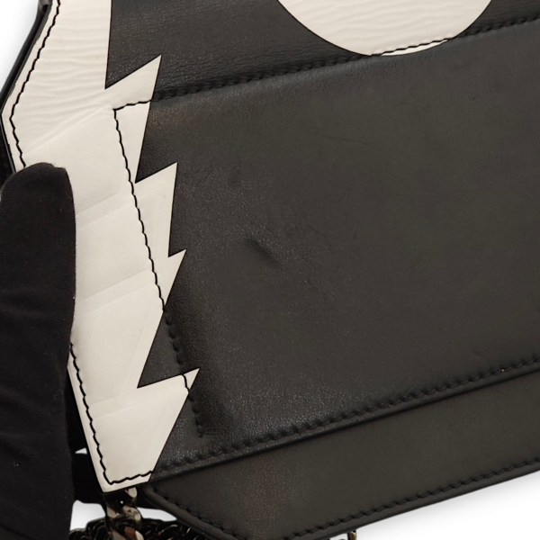 Stars Wings Print Bow Cut Black/White Crossbody Bag in Calfskin, Palladium hardware - Image 9