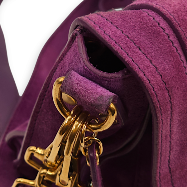 Messenger Purple Crossbody Bag in Suede Leather, Gold hardware - Image 11