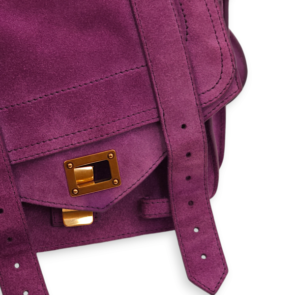 Messenger Purple Crossbody Bag in Suede Leather, Gold hardware - Image 10