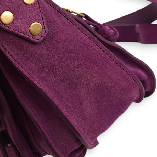 Messenger Purple Crossbody Bag in Suede Leather, Gold hardware - Image 12