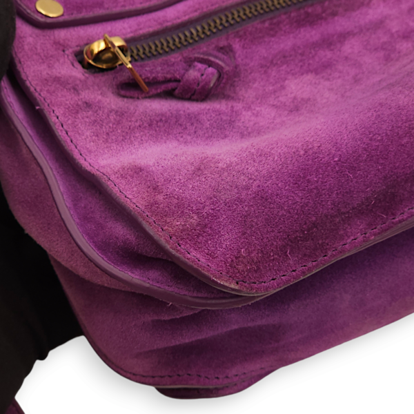 Messenger Purple Crossbody Bag in Suede Leather, Gold hardware - Image 15