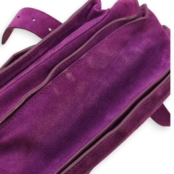 Messenger Purple Crossbody Bag in Suede Leather, Gold hardware - Image 13