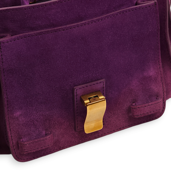 Messenger Purple Crossbody Bag in Suede Leather, Gold hardware - Image 16