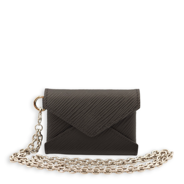 Kirigami Chain Card Holder Black Necklace in Epi Leather, Palladium hardware - Image 3