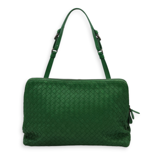 Intrecciato Green Shoulder Bag in Nappa Leather, Brunito hardware - Image 12