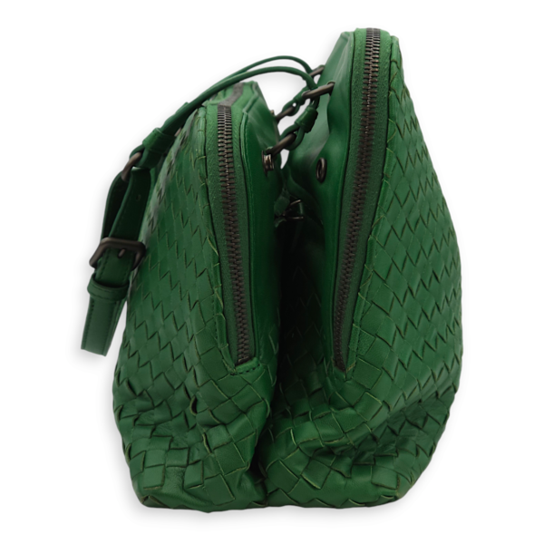 Intrecciato Green Shoulder Bag in Nappa Leather, Brunito hardware - Image 16